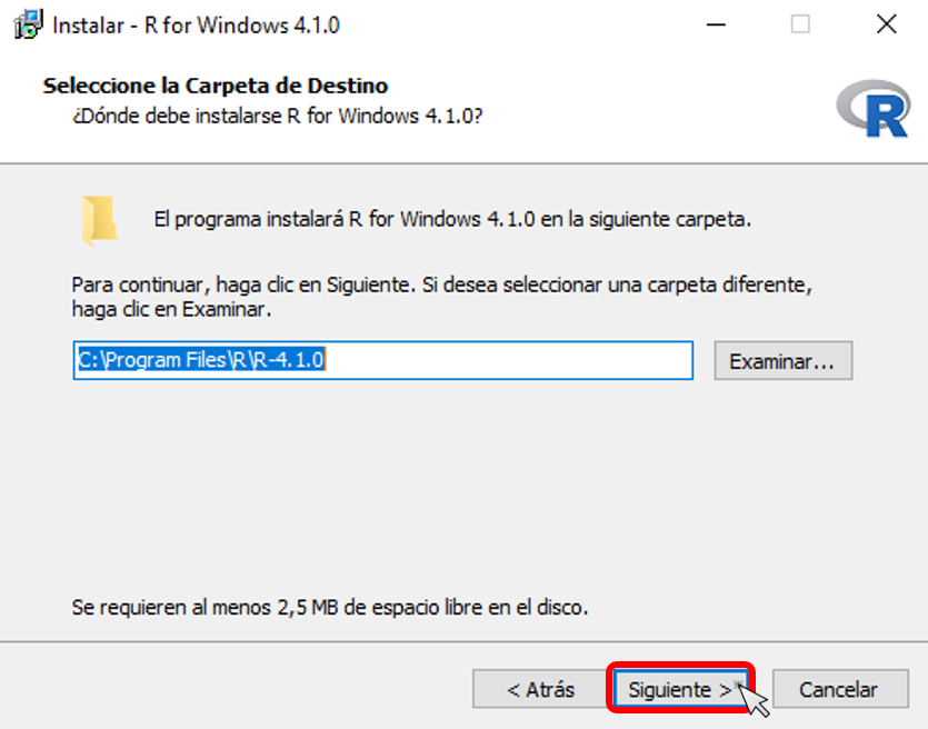 Paso 3 instalación de R en Windows