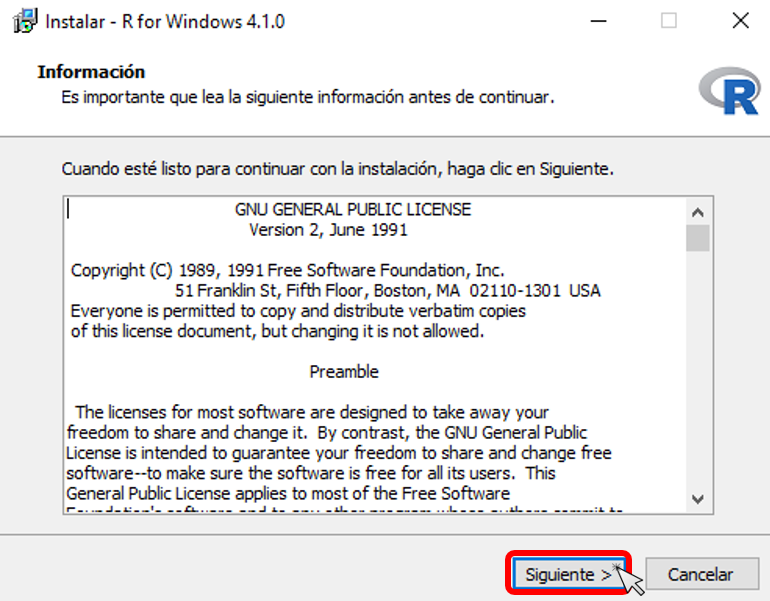 Paso 2 instalación de R en Windows