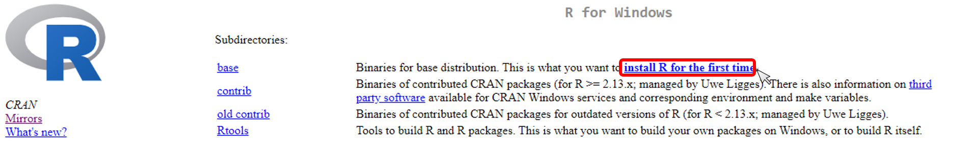 Paso 2 para descargar instalador de R en Windows