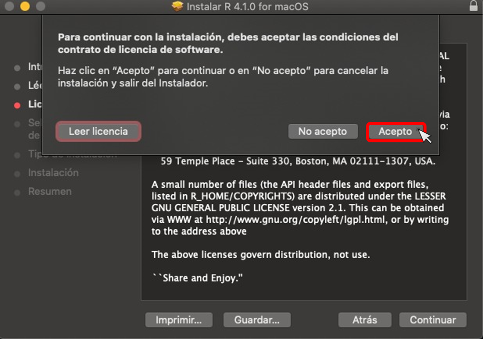 Paso 4 instalación de R en macOS