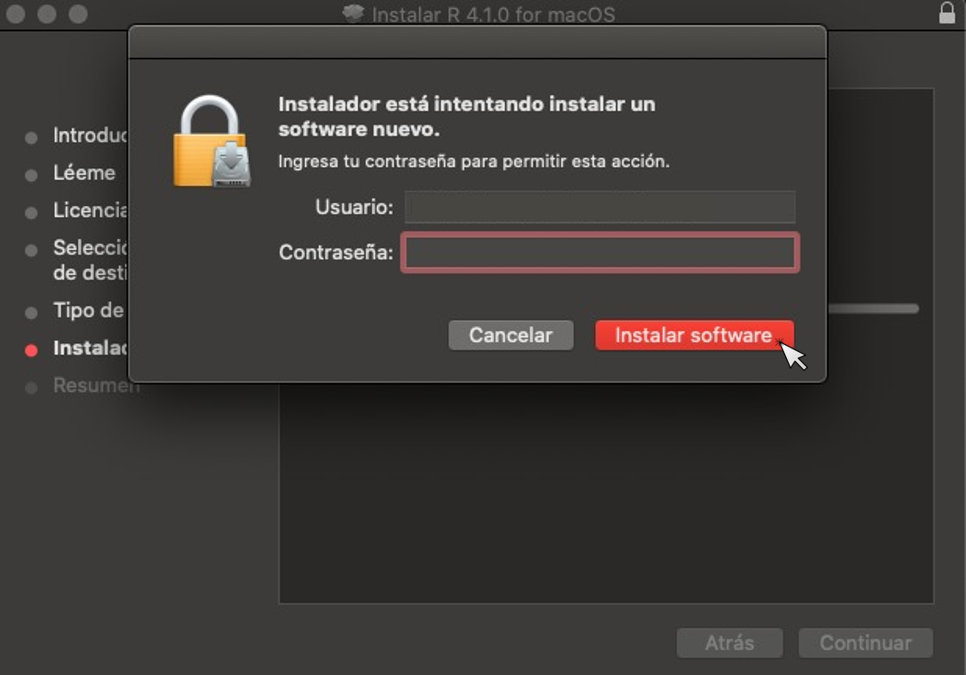 Paso 7 instalación de R en macOS