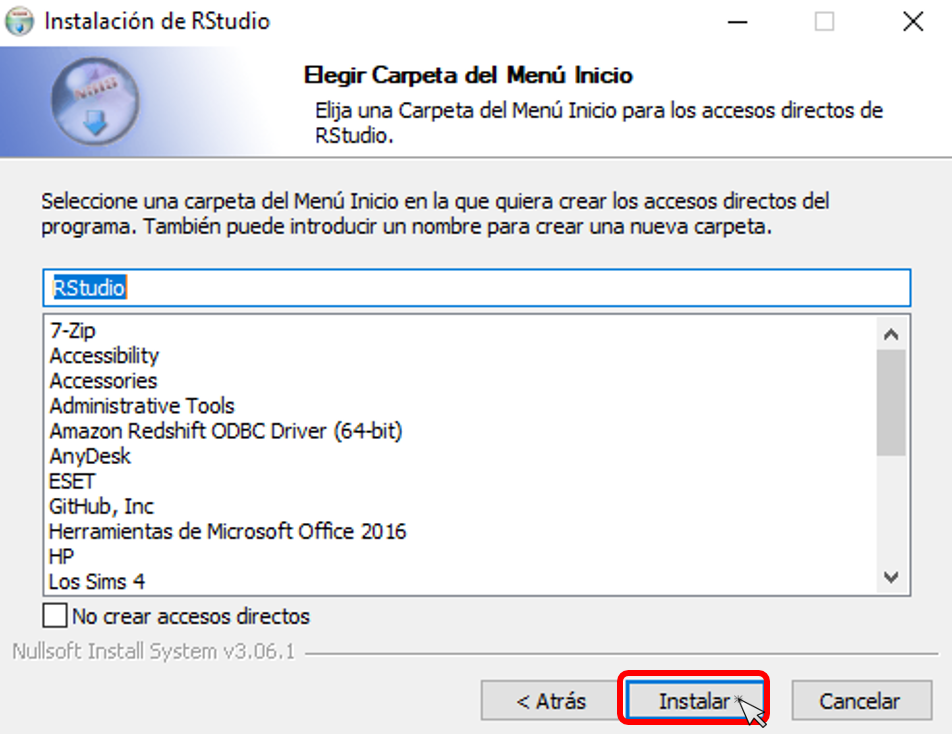 Paso 3 instalación de RStudio en Windows