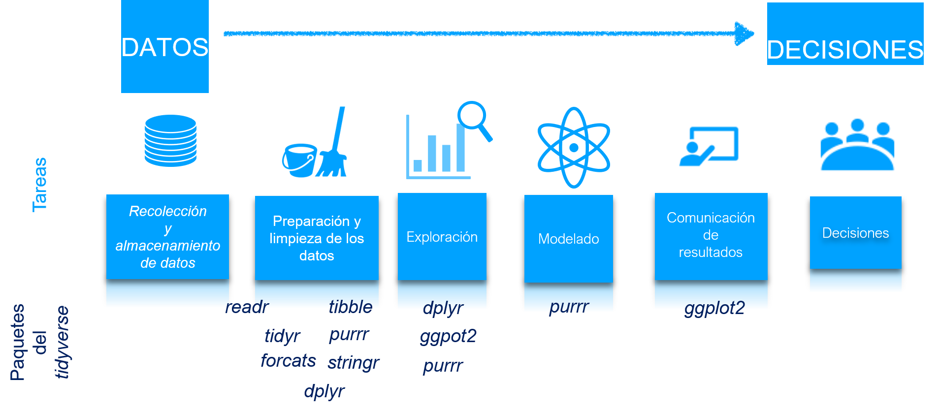Actividades y  paquetes del Tidyverse en el flujo de trabajo del análisis de datos
