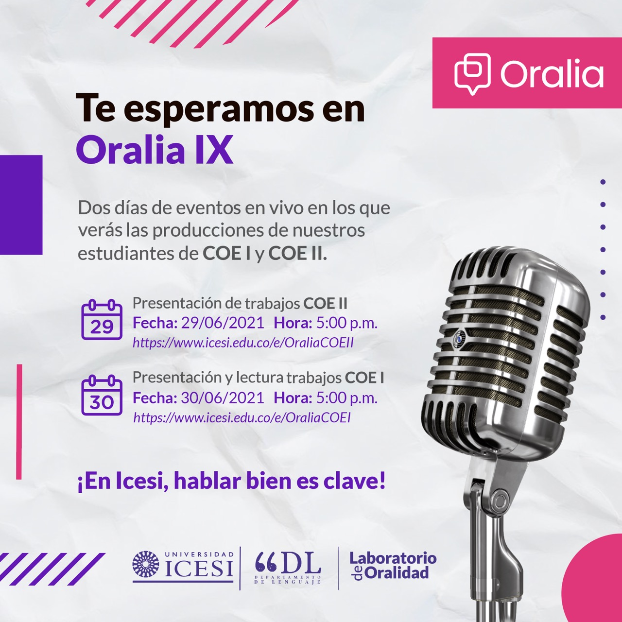 Imagen de fondo Te invitamos a Oralia IX, muestra de trabajos de Comunicación Oral y Escrita.